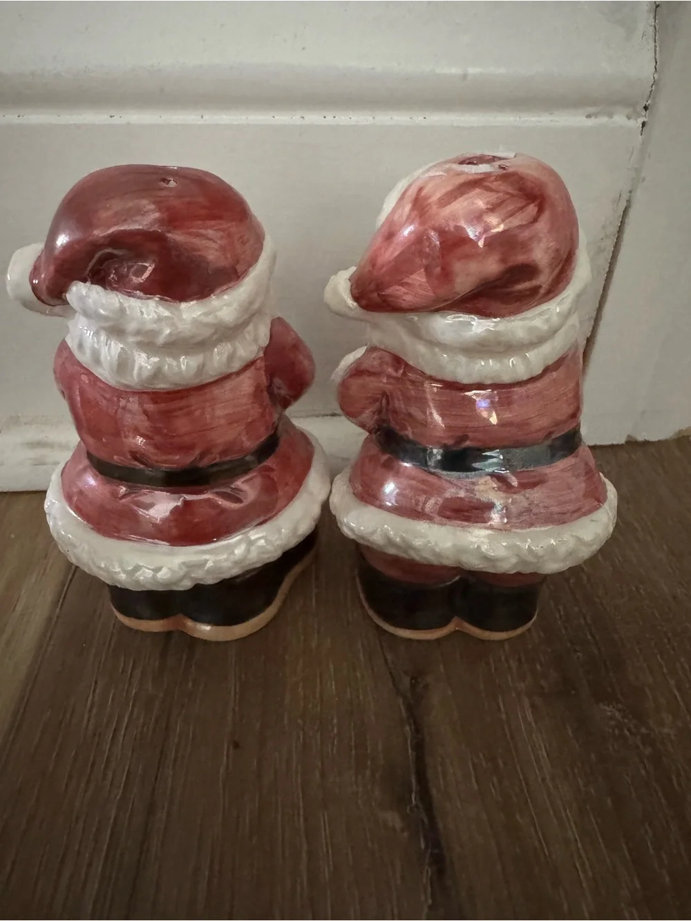 Pair of Ceramic Santa salt and pepper shakers- Red and White Christmas Decor